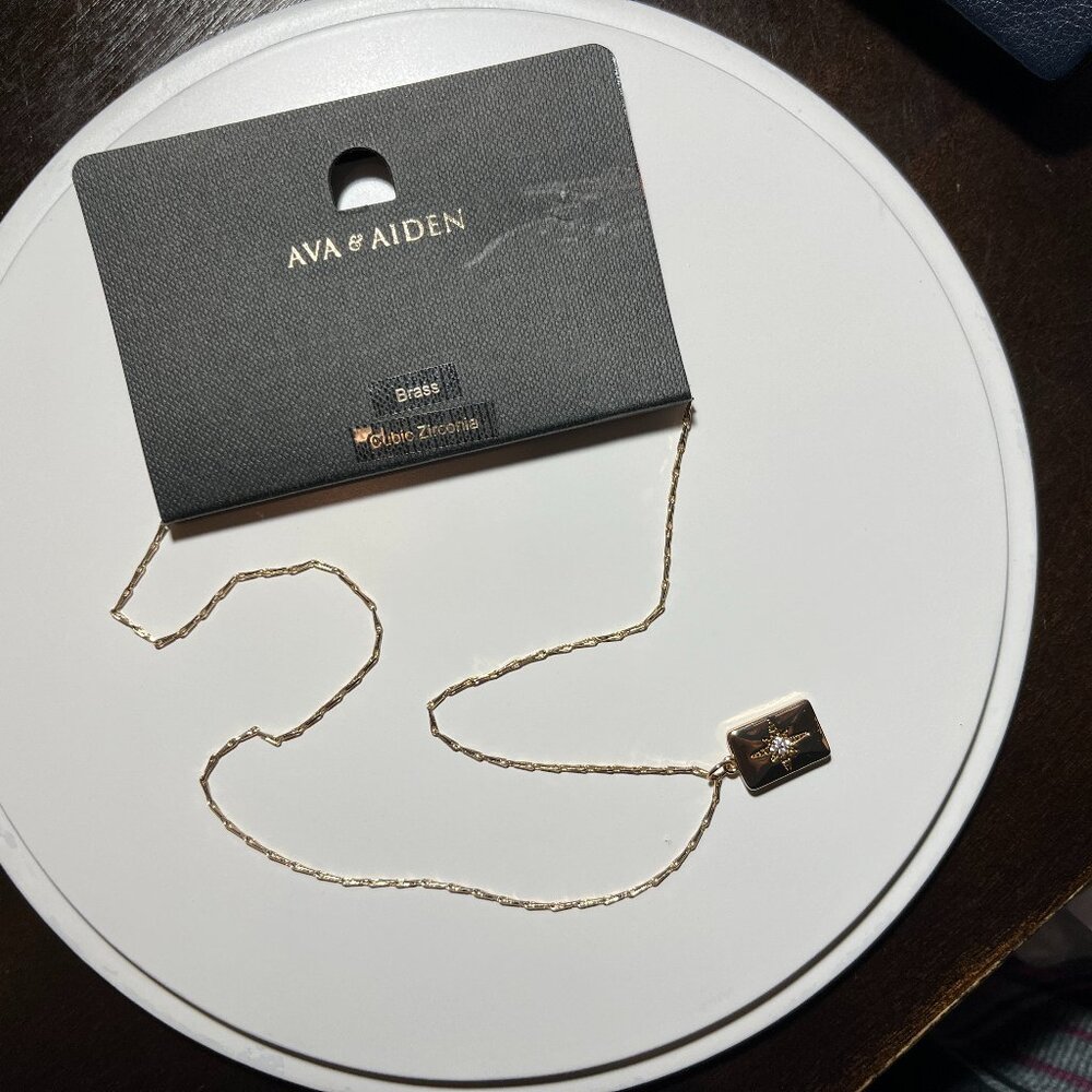 Ava & Aiden Brass and Cubic Zirconia Pendant Necklace NWT
